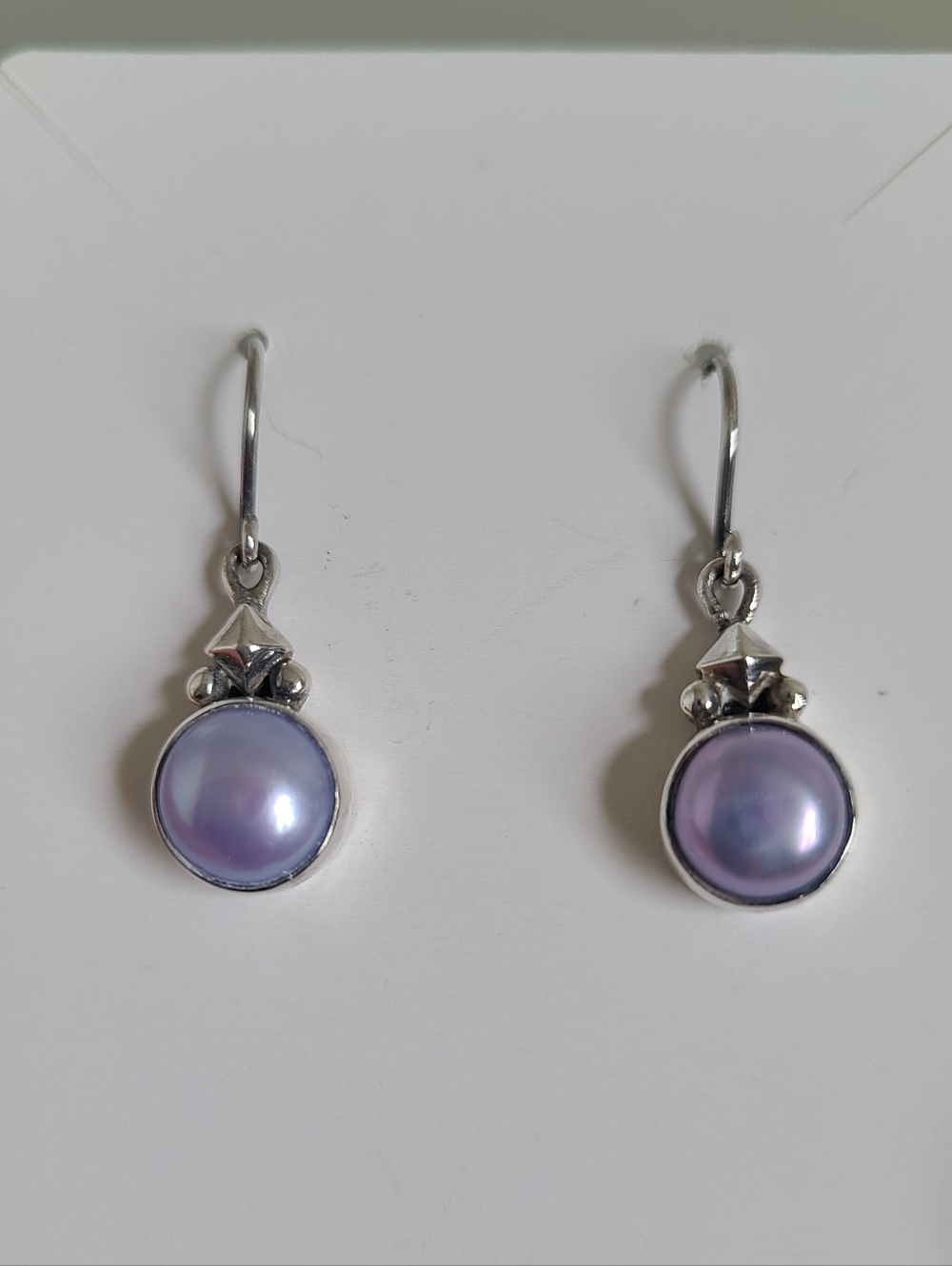 Vintage Boho Western Sterling Silver Blue Purple Mabe Pearl Drop Dangle Earrings